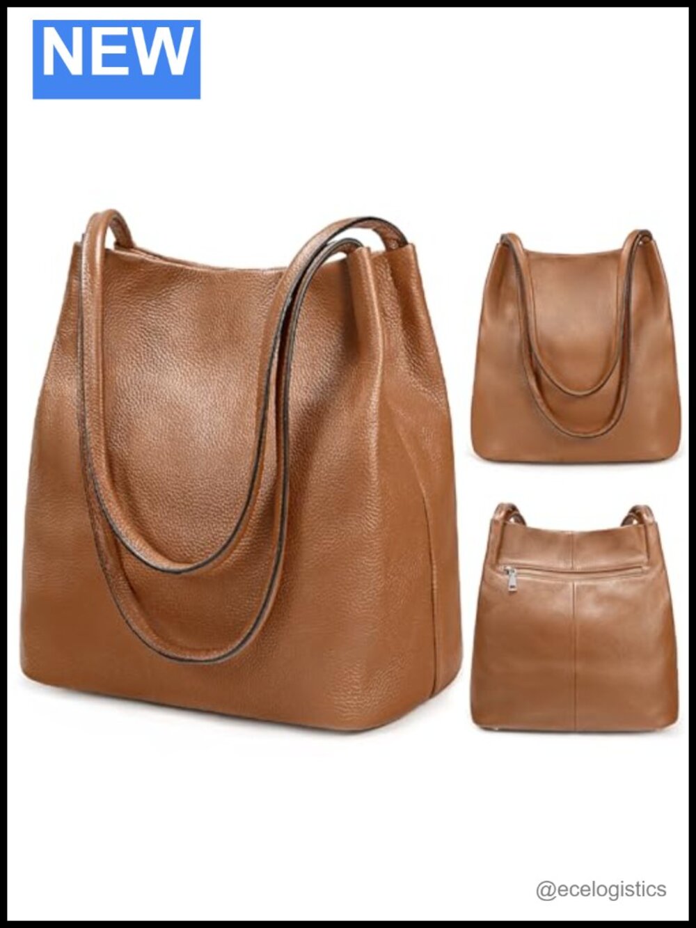 Genuine Leather Hobo Handbag Shoulder Bag Slouchy Purse with Magnetic Snap